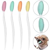 DOPPELSEITIGES SILIKON-DESIGN - Bürsten unterschiedlicher Dicke für verschiedene Zahnbereiche, kein Wechsel zu einem anderen Produkt erforderlich. Das doppelseitige Design der Hundezahnbürste ist praktisch für Ihre Anwendung. Das Silikonmaterial, das diese Bürsten verwenden, eignet sich gut zum Massieren des Zahnfleisches, zum Entfernen von Plaque und Speiseresten.