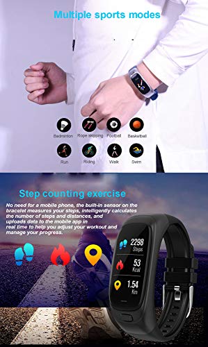 Intelligentes Armband Gesundheits- Und Fitnesserkennung Bluetooth 4.0 Eingebaute 32-GB-Festplatte 90-mAh-Batterie IP67-wasserdicht 0 96-Zoll-Farbdisplay, Blue