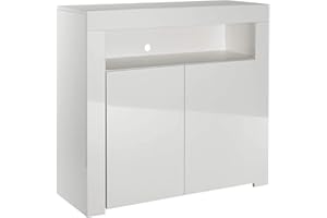 MMT FURNITURE DESIGNS LTD MMT Modern Sideboard White Matt Gloss Buffet Display Cabinets Drinks Cabinet with LED Lights (White, Medium),