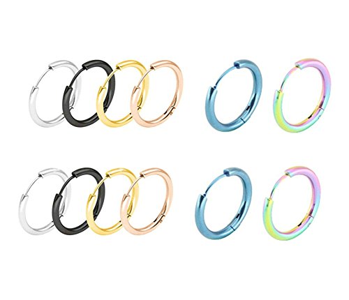 Quiges Orecchini Donna A Cerchio Con Mini Monete 12 Mm – Acciaio Inox Nero, Intercambiabili, Con Zirconi Cechi – Concetto Fai-da-te