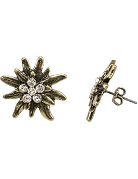 Alpenflüstern Damen Trachten-Ohrstecker Strass-Edelweiß altgold-farben klar DOR03400019