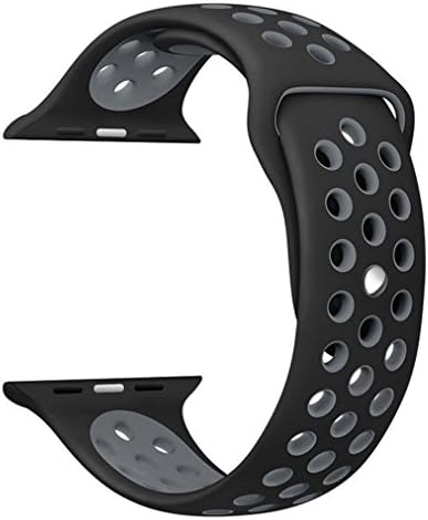 Apple Watch Band โ (Black/Grey) 38mm Apple Watch Replacement Band iWatch Soft Silicone Strap 38mm/42mm For Apple Watch Sport Edition Series 1, Series 2, Series 3, S/M Size (Black/Grey)