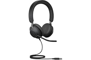 Jabra Evolve2 40 PC Headset – Noise Cancelling Microsoft Teams Certified Stereo Headphones With 3-Microphone Call Technology – USB-A Cable – Black
