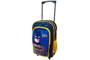 TOP LINEN (NW) LTD Top Linen Kids Travel Trolley Backpack - Wheeled Suitcase Rucksack Bag - Children Favourite Characters Foldable Carry-on Luggage Carrier Bag - Delux Blue Batman Trolley Bag