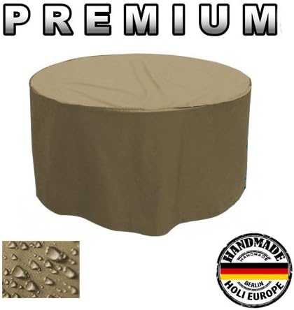 Holi Europe PREMIUM ROUND Garden table Outdoor furniture Casing Cover Protective case Covering Covering sheet Set (fawn., Ø 125cm x Höhe 75cm)