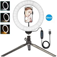 Ring Light LED 10 inch Selfie Ring Light with 3 Light Modes Dimmable LED Camera Desk Ring Light Kit with Tripod Stand &...