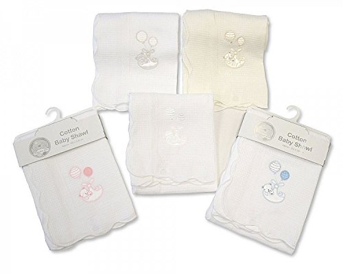 Baby Christening Shawl White/Pink With Embroidery and Applique - 100% Cotton
