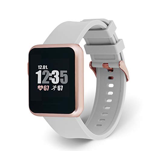 X-WATCH 54046 Keto Sun Reflectt Smart Watch, Monitor de Fitness, pulsómetro, IP68, Resistente al Agua, batería hasta 20 días, Android e iOS, Gris Suave