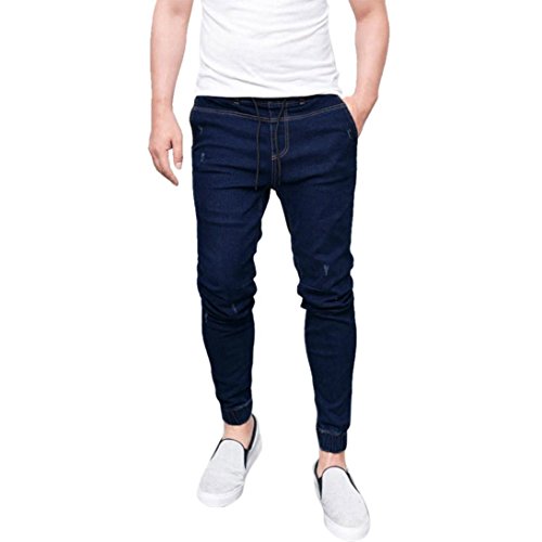 Hombres Pantalones, Pantalones de hombre Elástico Ajustado Pantalones de mezclilla Casual Pantalones largos y rectos Vaqueros ajustados Bodysuit (CN:L, Azul oscuro)