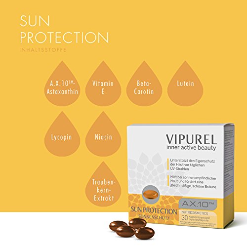 Sonnenschutz Kapseln mit Astaxanthin A.X.10™ und Beta-Carotin von VIPUREL I Hilft bei sonnenempfindlicher Haut und fördert eine schöne Bräune I 30 Kapseln I 100% Geld-Zurück-Garantie! - 6