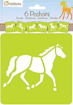 Avenue Mandarine 42644O - Un lot de 6 pochoirs 15,4x22,3 cm avec notice incluse, Chevaux