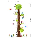 Missley bnehmbares wiederverwandbares Körpergröße Wandbild in Tier Stil Serie Cartoon Animal Wallsticker Wandtattoo für Kinder Messlatte Messen Aufkleber für Wohnzimmer und Kinderzimmer Deko Wandpapier in verschiedene Größe und Motive (Affe Eule und Grün Baum)(81*144) - 2