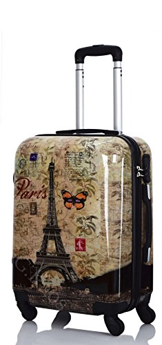 G.Kaos - Trolley Valigia Da Cabina 4 Ruote Rigida In ABS Policarbonato - Pellicola Protettiva da Rimuovere - Per Voli Come EasyJet & Ryanair - Fantasia Paris B.Tower 50cm