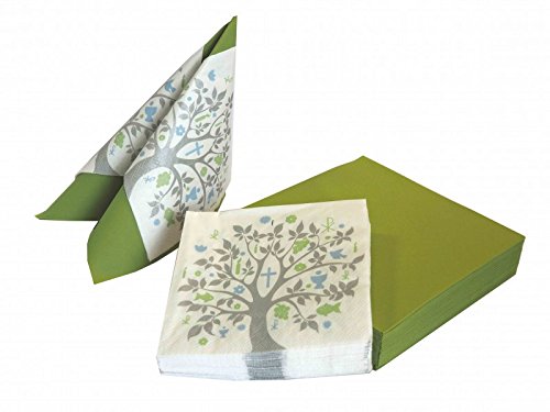 SET: 20+20 Servietten Baum des Lebens Grün Blau Grau Tischdeko Feier Konfirmation Kommunion Taufe - 3