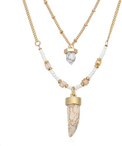 Shark Tooth Necklace Howlite White Stone Multi Strand Chain Bohemia Boho Layered Necklace for Women