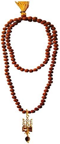 Menjewell Spiritual Collection Multicolor Rudraksh 108 Beads Mala With Stone Studded Lord Shiva Trishul Damru Design Pendant Necklace Mala For Men &amp; Boys