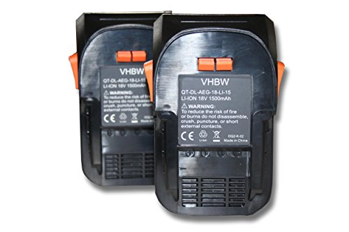 vhbw 2x Batteria Li-Ion 1500mAh (18V) per AEG BFL 18, BHO 18, BKS 18, BMS 18C, BS 18C, BS 18G, BSB 18 sostituisce AEG L1815R, L1830R.