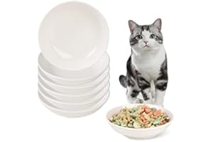 AHX Set de Gamelle Chat Ceramique - Lot de 6 Gamelles pour Chats Porcelaine - Assiette Chat - Bol Croquette Chat - Ecuelle pour Chat - Plat Nourriture Chat - Micro-Ondes et Lave-Vaisselle - Blanc - 250 ml