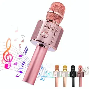 Ankuka Karaoke Microphone, 3 in 1 Multi-Function Handheld Wireless Bluetooth Karaoke Machine for Kids, Portable Mic Speaker Home, Party Singing Compatible with iPhone/Android/PC (Rose Gold Plus)