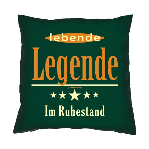 Kissenbezug - Lebende Legende im Ruhestand - für rüstige Rentner zum Geburtstag Opa Geschenk - 40 x 40 cm - 100% Baumwolle in dunkel-grün : )