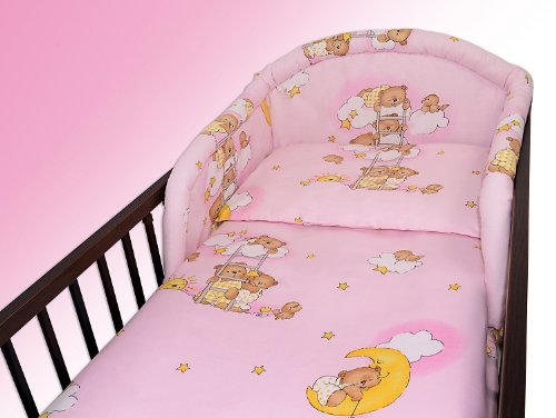 2 Piece/Pc BABY BEDDING SET COT BED QUILT/DUVET PILLOW CASE COVER 135x100 (Teddy Ladder Pink)