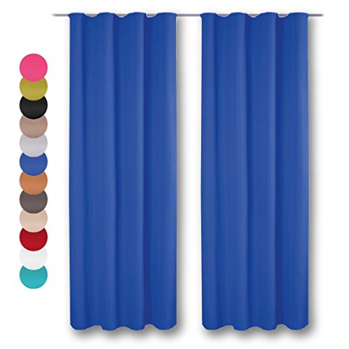 Dekoschal 2er Pack mit Universalband, Vorhang Gardine, Auswahl: 140 x 175 cm blau - mittelblau