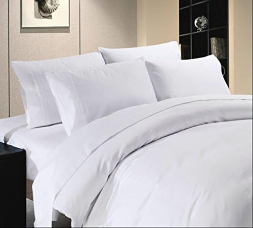 British Choice Linen 4 PCs Set (1Duvet Cover+1Fitted Sheet+2 Pilow Cover)Egyptian Cotton 650-Thread-Count 35 Cm Deep Finest Quality Durable Sateen Finish Comfortable ( White Solid ,UK King Size )