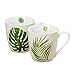 Produktbild Porzellan Jumbo Becher Henkelbecher Tassen 2er Set sort H10cm 480ml Blattmotiv Palme Monstera