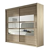 schwebetürenschrank eiche natur Garantiert viel Stauraum Kleiderschrank mit Spiegel London III, Schwebetürenschrank, Schiebetürenschrank, Modernes Schlafzimmerschrank 180x215x57cm, Garderobe, Schlafzimmer (Sonoma)