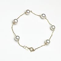 18K Gelbgold Japanisches Akoya Perlen Armband Weißes Seewasser Perlen Armband mit 6 kleinen niedlichen Akoya Perlen