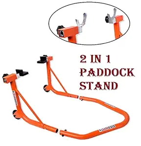 Grandbiker Universal Dismantlable Rear Paddock Stand for Bike with Swingarm Rest and Bobbin Fork (Orange)