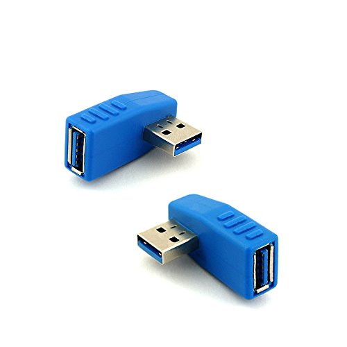 COM-FOUR® Set Adapter USB 3.0 SuperSpeed Stecker auf Buchse rechts + links gewinkelt blau