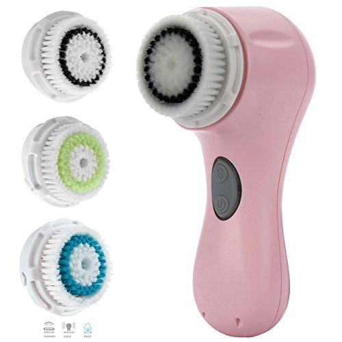 PleasingCare Sonic Facial Cleansing Brush, 2 Speeds Rechargeable Clean Face Machine, Removing Makeup and Skin Care Must Have Cleaning System, 7 Languages Instruction Booklet (Pink - 3 Brush Heads)