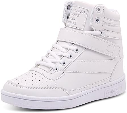 BAINASIQI Womens Ladies Wedge Trainers High Top Velcro Ankle Boots Sneakers Breathable Casual Heel Sport Shoes (UK 5, White-01)