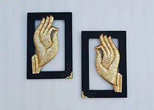 Aalokik Art Blessing Hands Pair Wall Hanging Artistic d?cor Made of Brass Metal Cladding with Carved Wood for Living Room, Also a Prefect Festive Gift Size 15.5??x10.5?? inches (Set of 2. pcs)