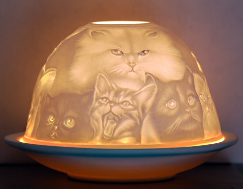 Katzen Stubentiger Windlicht Katze Teelichthalter Porzellan Duft-Teelicht Organzabeutel - 2