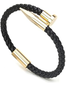 MESE London Nagel Echtes Leder Herren 18K Vergoldet Armband