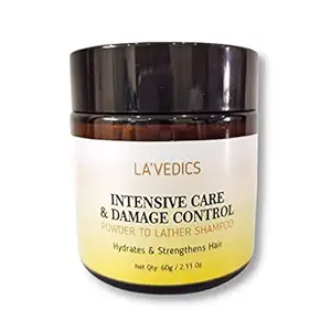 LAVEDICS Intensive Care & Damage Control Powder to Lather Shampoo, for healthy scalp & hair, All hair types, Men, women, No sulphates, No preservatives, An Ayurvedic powder cleanser that lathers like a shampoo