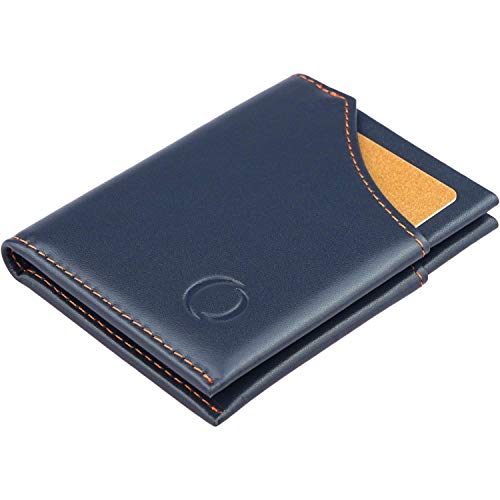 Cartera Hombre pequeña de Piel auténtica - Cartera Minimalista con protección RFID, Espacio para 9 Tarjetas y Billetes, Regalos para Hombre, Azul