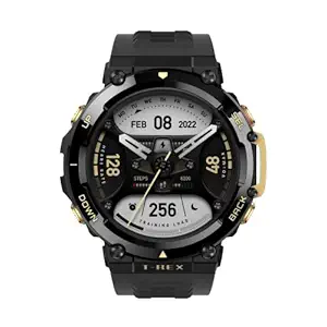 Amazfit T-Rex 2 Premium Multisport GPS Sports Watch, Real-time Navigation, Strength Exercise, 150+ Sports Modes& 10 ATM Waterproof, HR, SpO2 Monitoring and 24-day Long Battery Life(Astro Black & Gold)