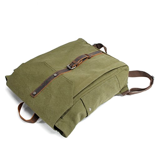 Y-DOUBLE Fashion Segeltuch Leder Canvas Vintage-Stil Unisex Junge Reisetasche Wandertasche 15 inch Laptop Rucksack für Studenten Freizeit - 5