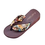 Yvelands Damen Böhmen Floral Strand Sandalen Wedges Plattform Thongs Hausschuhe Flip Flops(Brown,37)