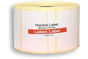 LABEX LABEL Étiquettes Thermiques 50x35 mm – 1 Rouleau (1000 Étiquettes) – Thermique Directe – Adhésif Permanent – Compatible Zebra, TSC, Argox, Sato
