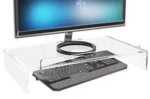 INDIAN DECOR. 11180 Acrylic Monitor Stand with Keyboard Storage, Holds up to 50 Pounds, 21.25-Inch Wide x 11.9-Inch x 3.4-Inch,