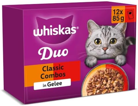 WHISKAS Duo - Sacchetti per alimenti umidi multipack, Classic Combo in gelatina, 12 x 85 g