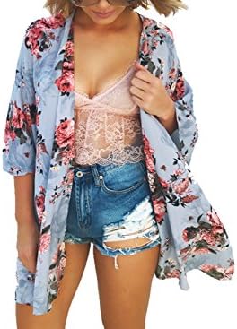 Anderlay Womens Floral Cardigans Chiffon Blouse Irregular Wrap Kimono Cardigans Casual Coverup Tops …