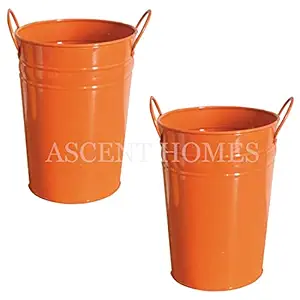 Ascent Homes Metal Bucket Planter with Handles, Orange, 9.4