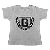 Anfangsbuchstaben Baby - G Collegestyle - 12-18 Monate - Grau meliert - BZ02 - Baby T-Shirt Kurzarm