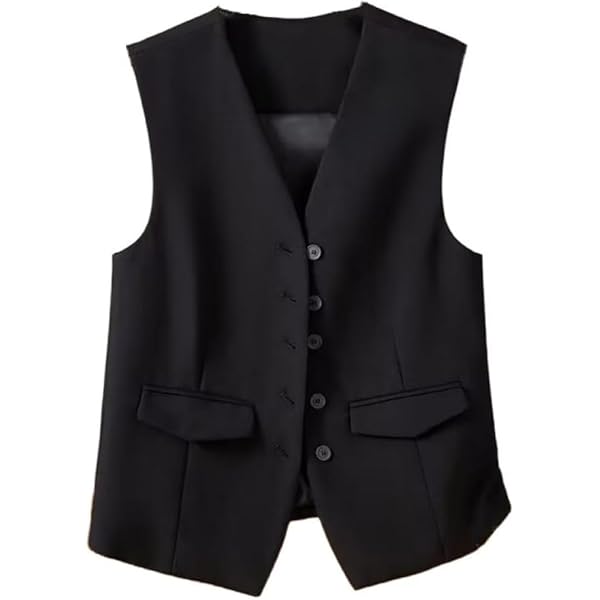 LSFYYDS Damesvest Mouwloze Blazer, Elegante Slanke Button-Down Werkkantoorvestjas Retro Feestvest, V-Hals Economy Chic Pakvest, Grijs,XS