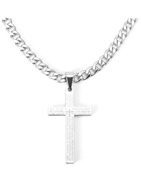 Jewow Schmuck Edelstahl Herren Halskette Bibel Gebet Kreuz Anhänger mit 6mm breite Panzerkette